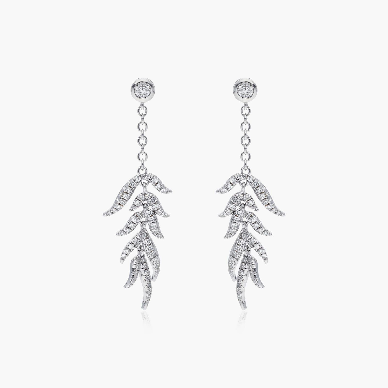 14K White Gold Leaves Cascade Diamond Drop Earrings Image-0