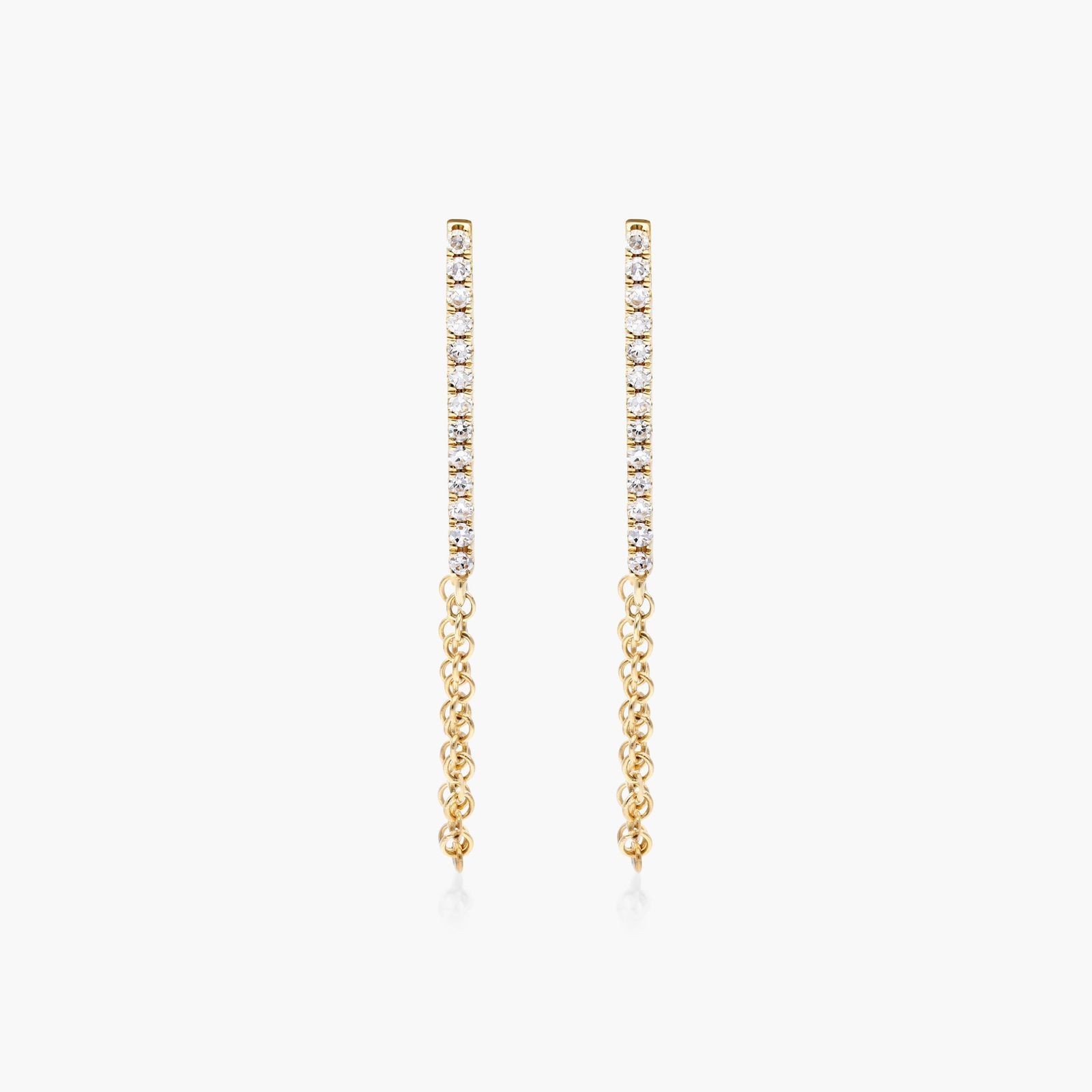 14K Yellow Gold Bar Chain Diamond Earrings Image-0