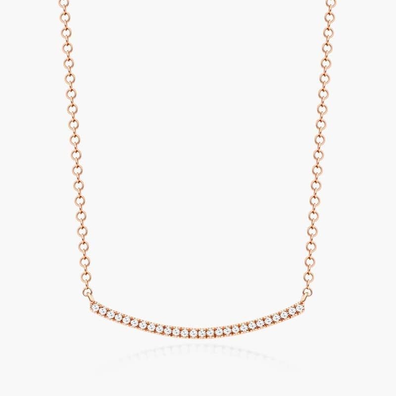 14k Rose Gold Slightly Curved Diamond Bar Necklace