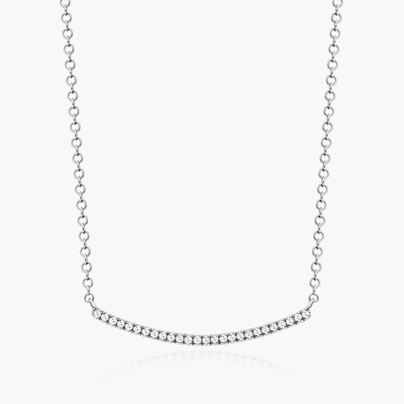 14K White Gold Slightly Curved Diamond Bar Necklace