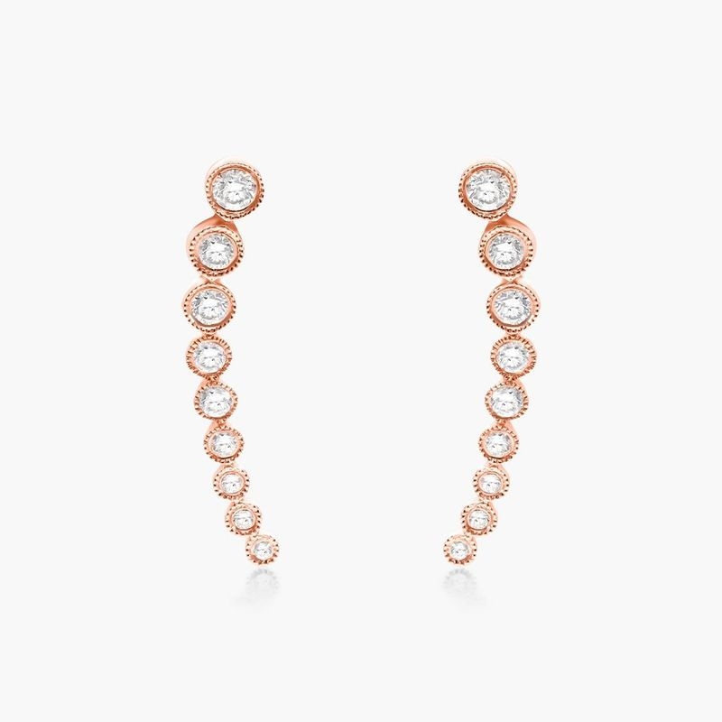 14K Rose Gold Graduated Round Diamond Climber Earrings