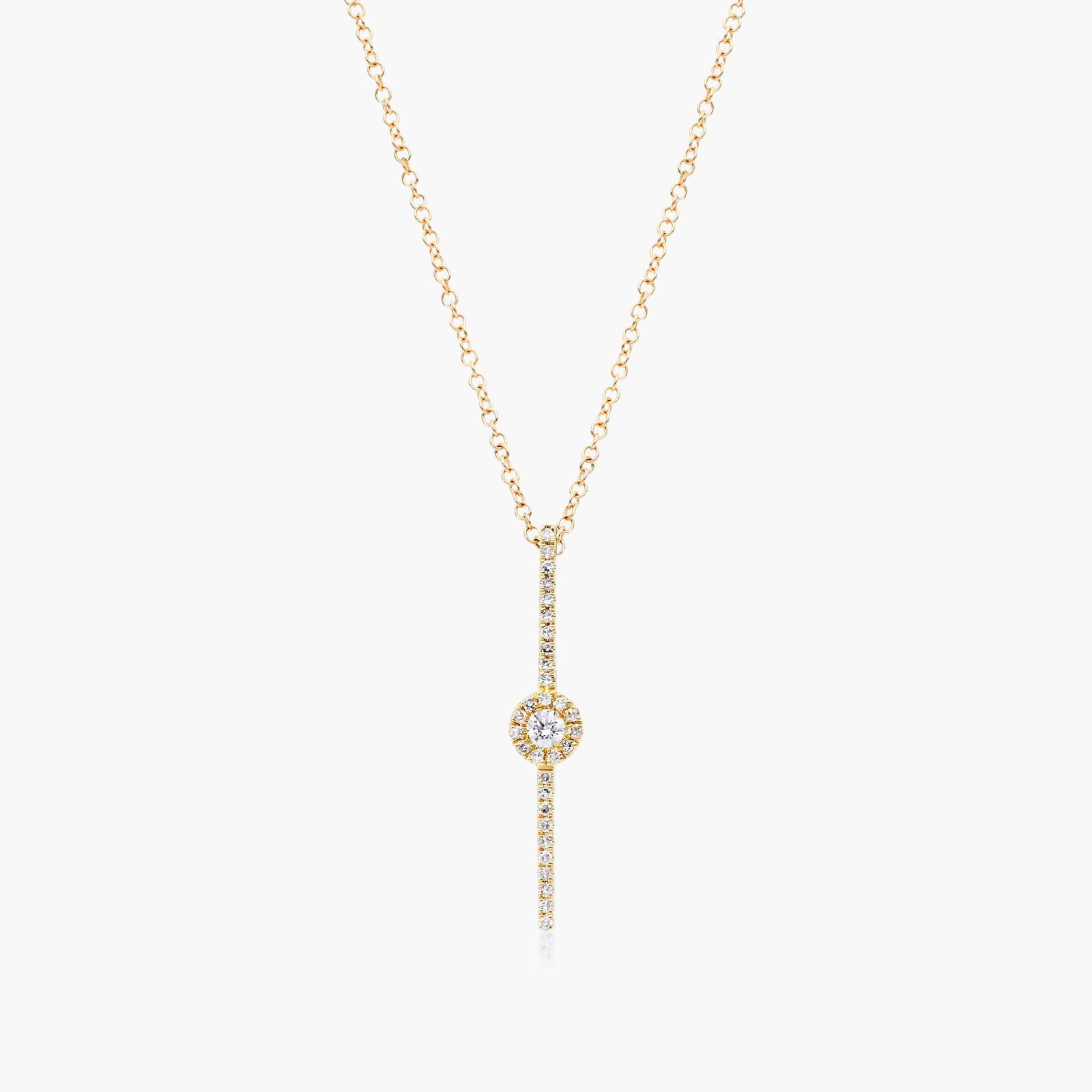 14K Yellow Gold Vertical Bar Drop Diamond Necklace-81170y14