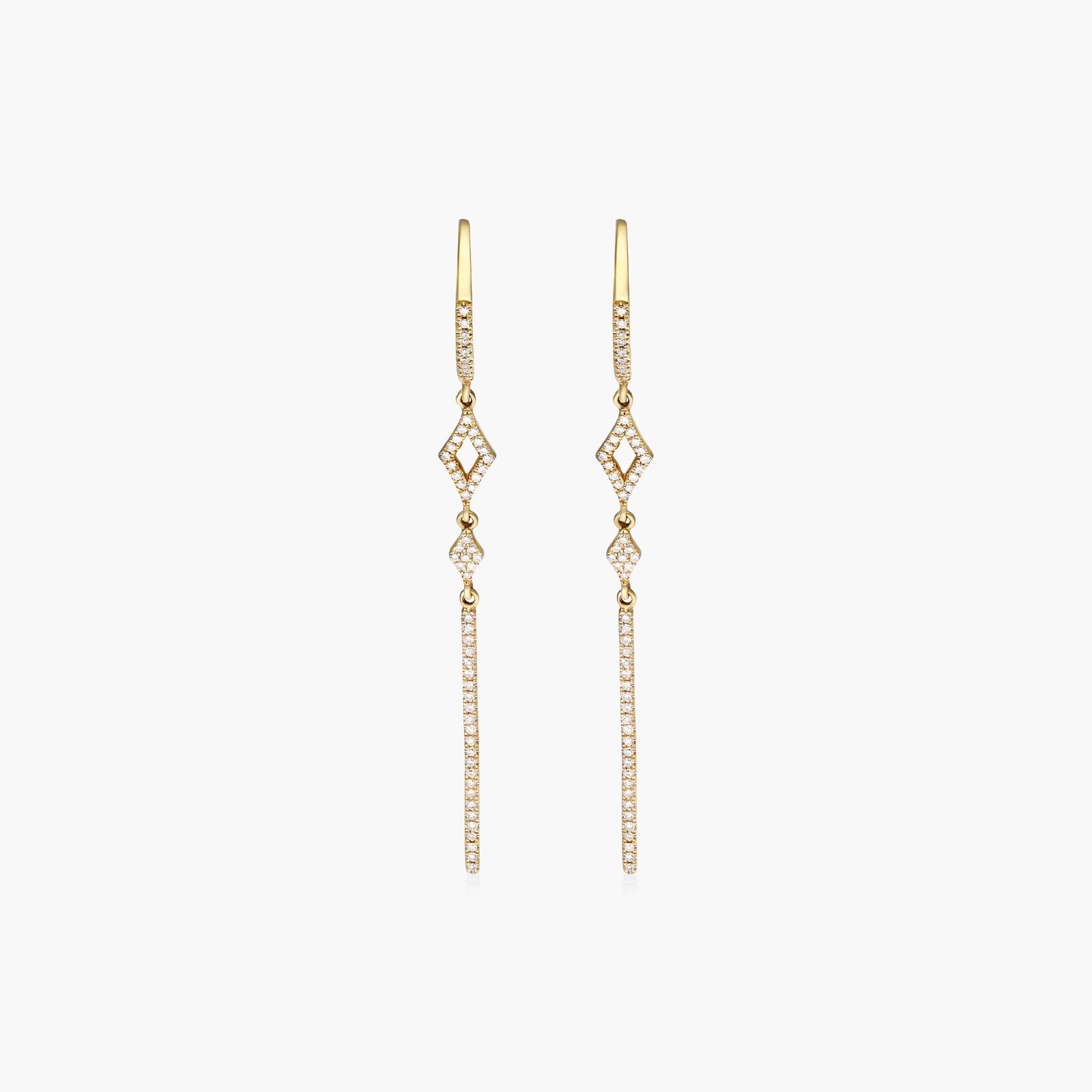 14K Yellow Gold Petite Lined Bar Diamond Earrings Image-0