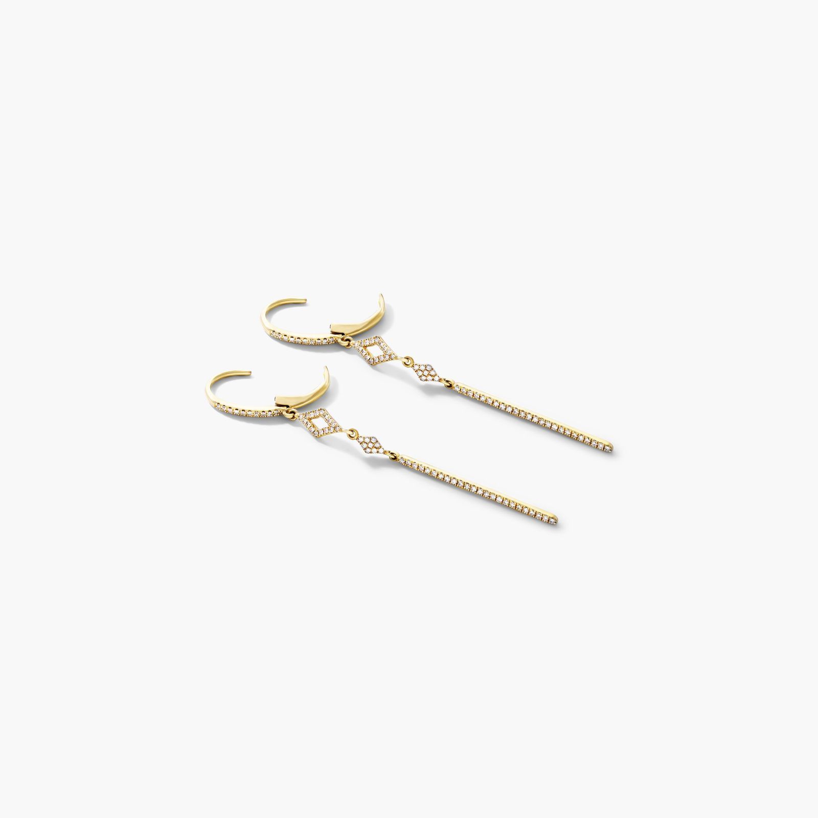 14K Yellow Gold Petite Lined Bar Diamond Earrings Image-1