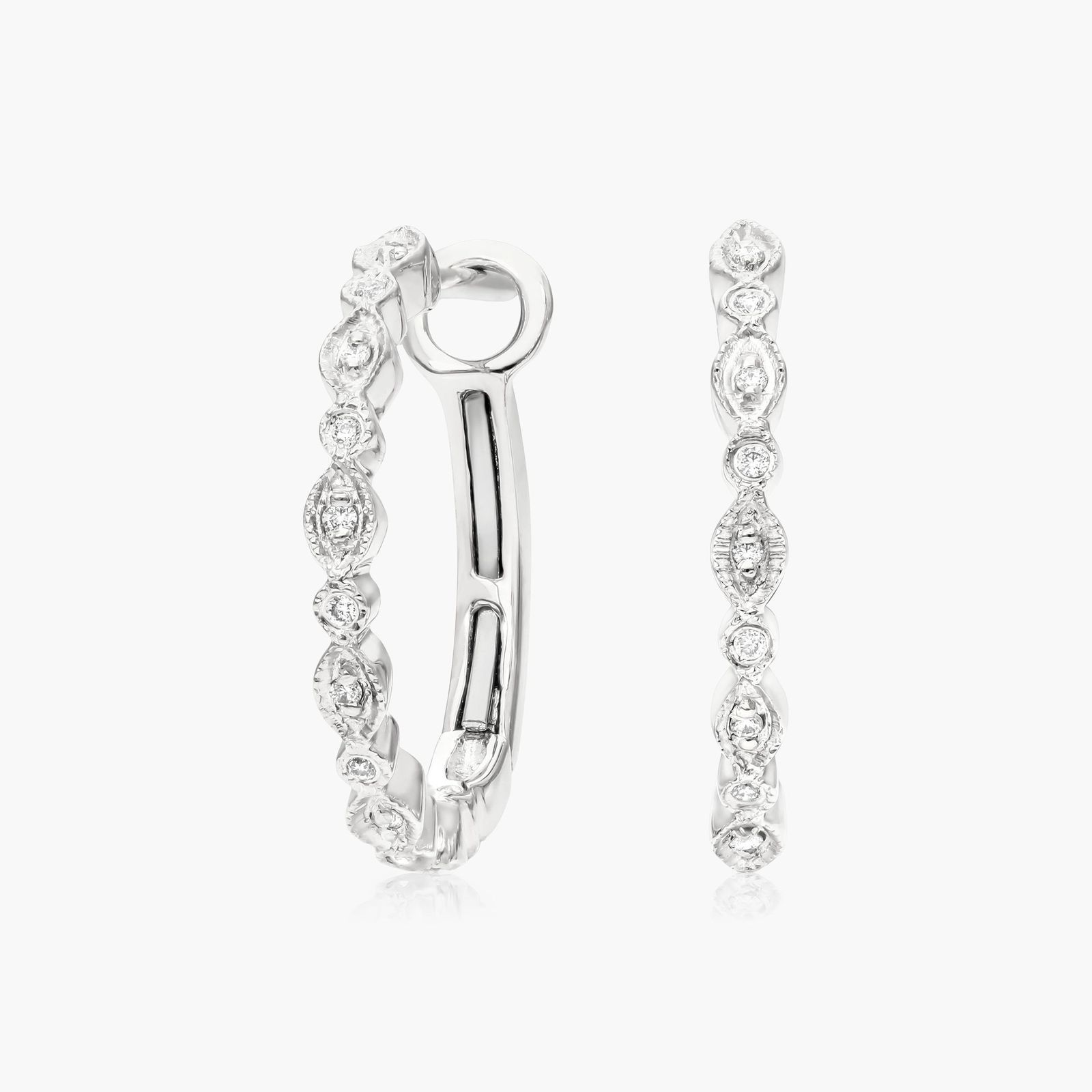 14K White Gold Petite Milgrain Diamond Earrings Image-0