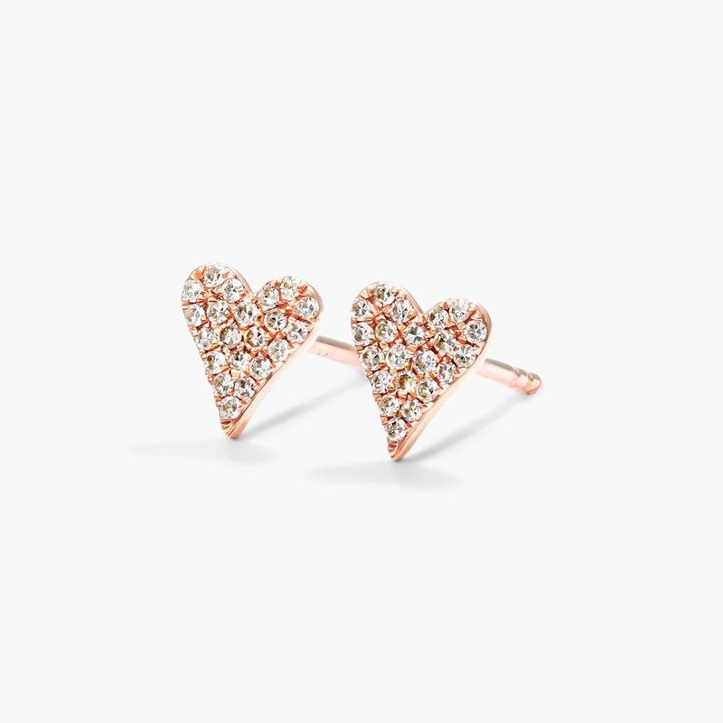 14K Rose Gold Diamond Heart Earrings