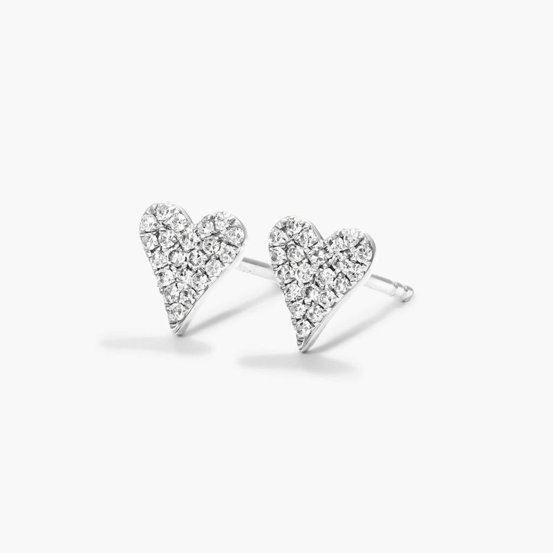 14K White Gold Diamond Heart Earrings