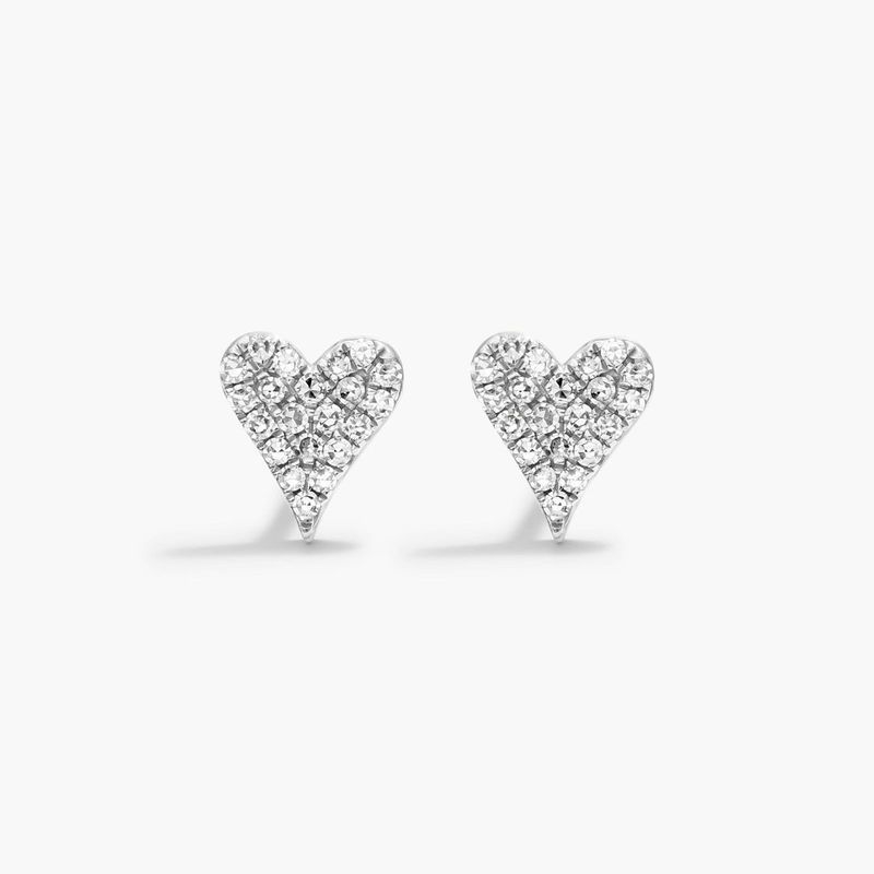 14K White Gold Diamond Heart Earrings