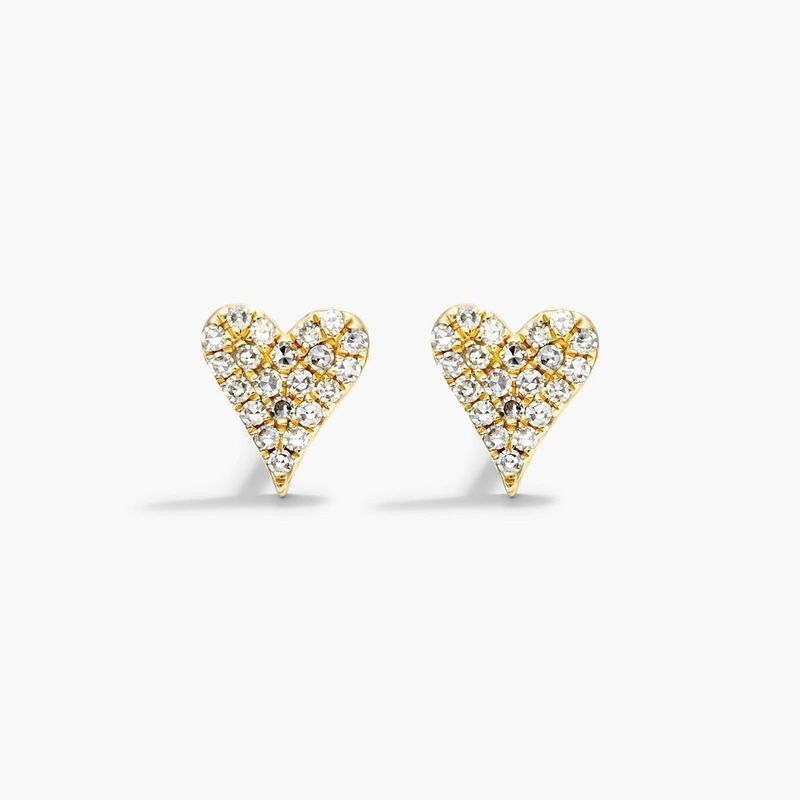 14K Yellow Gold Diamond Heart Huggie Hoops