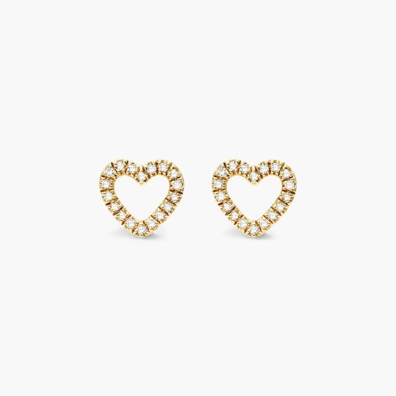 14K Yellow Gold Open Diamond Heart Earrings