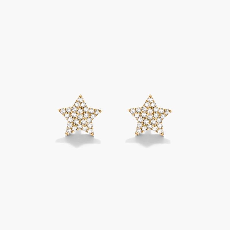 14K Yellow Gold Star Diamond Earrings