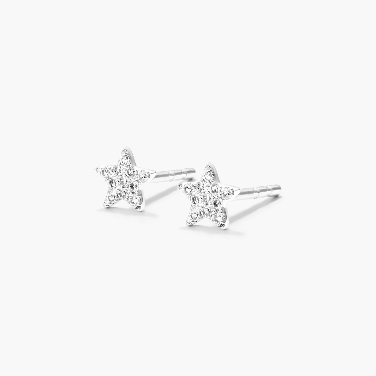 14K White Gold Petite Star Diamond Earrings Image-1