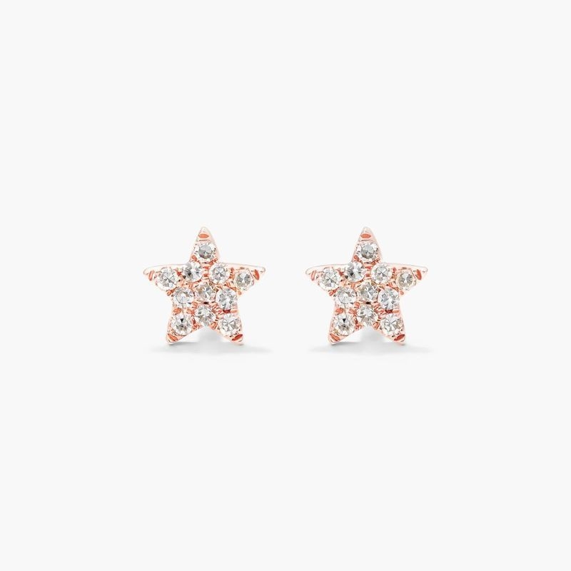 14K Rose Gold Petite Star Diamond Earrings