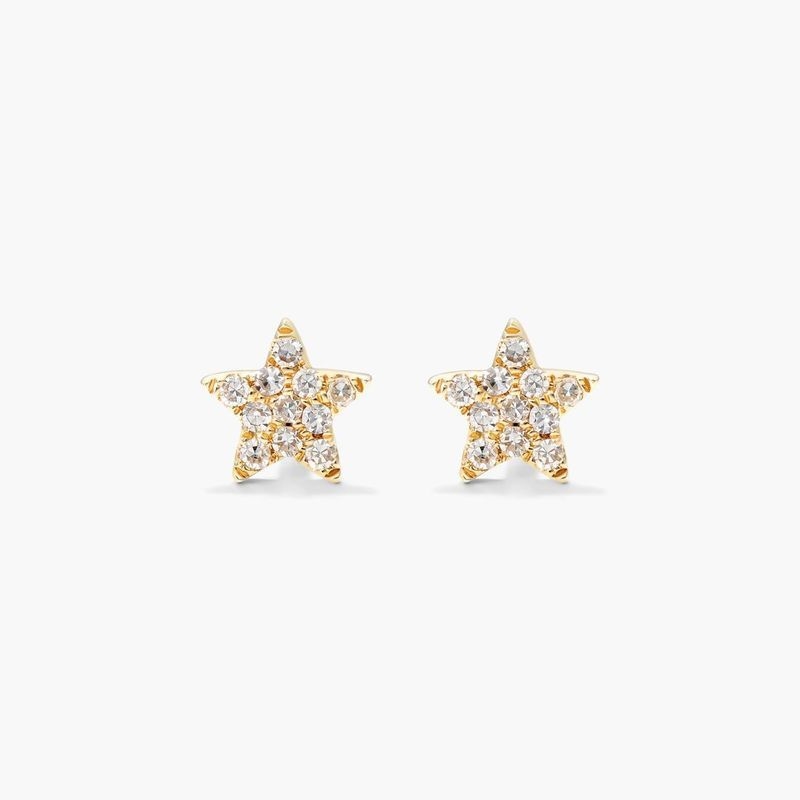 14K Yellow Gold Petite Star Diamond Earrings