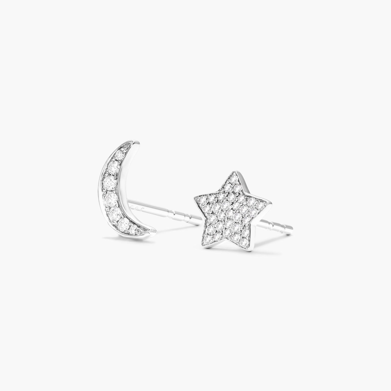 14K White Gold Star and Moon Diamond Earrings-81209w14