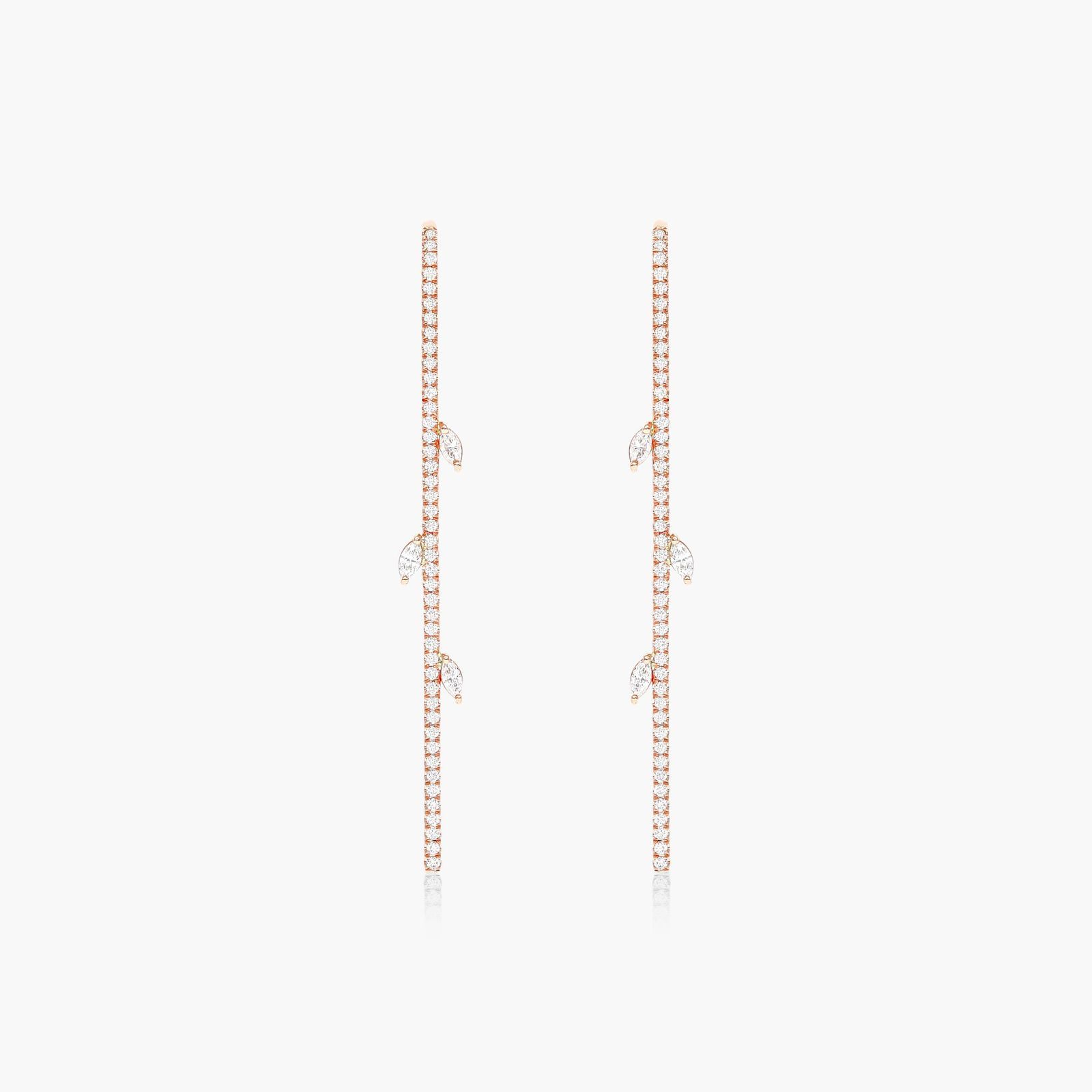 18K Rose Gold Leafy Stem Threader Diamond Earrings Image-0