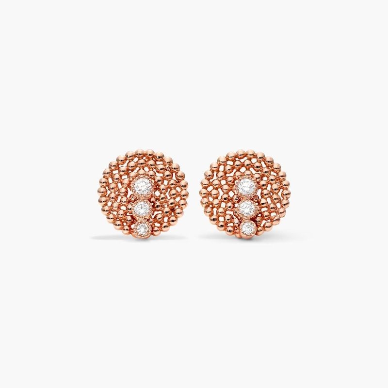 18K Rose Gold Dots Triple Diamond Earrings