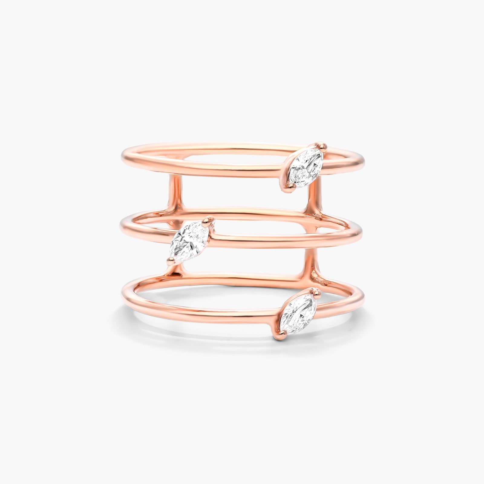 18K Rose Gold Diamond Accent Three Row Ring Image-0