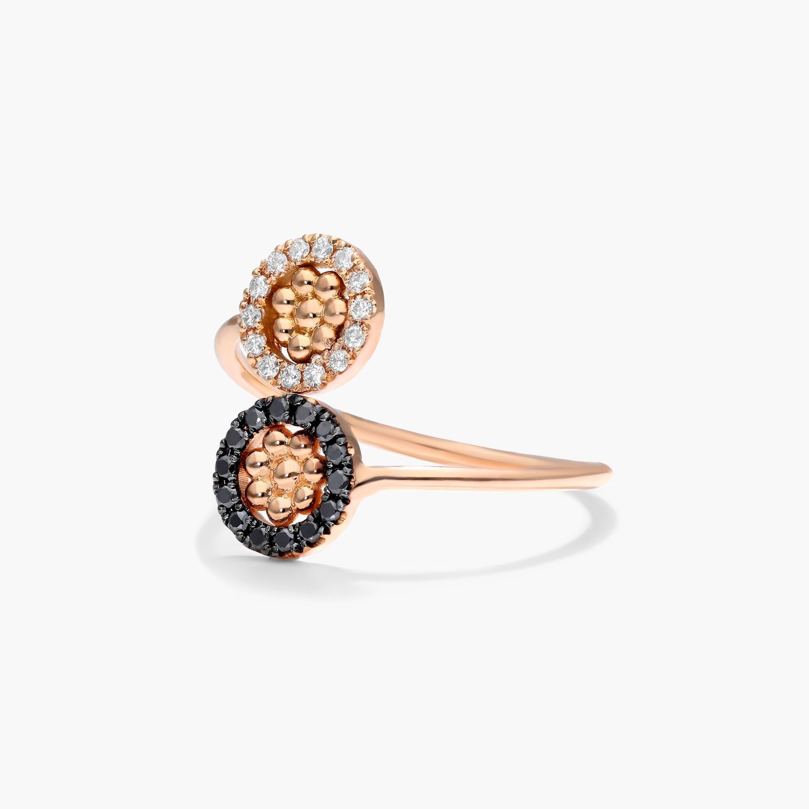 18K Rose Gold Dots Black and White Diamond Ring Image-1