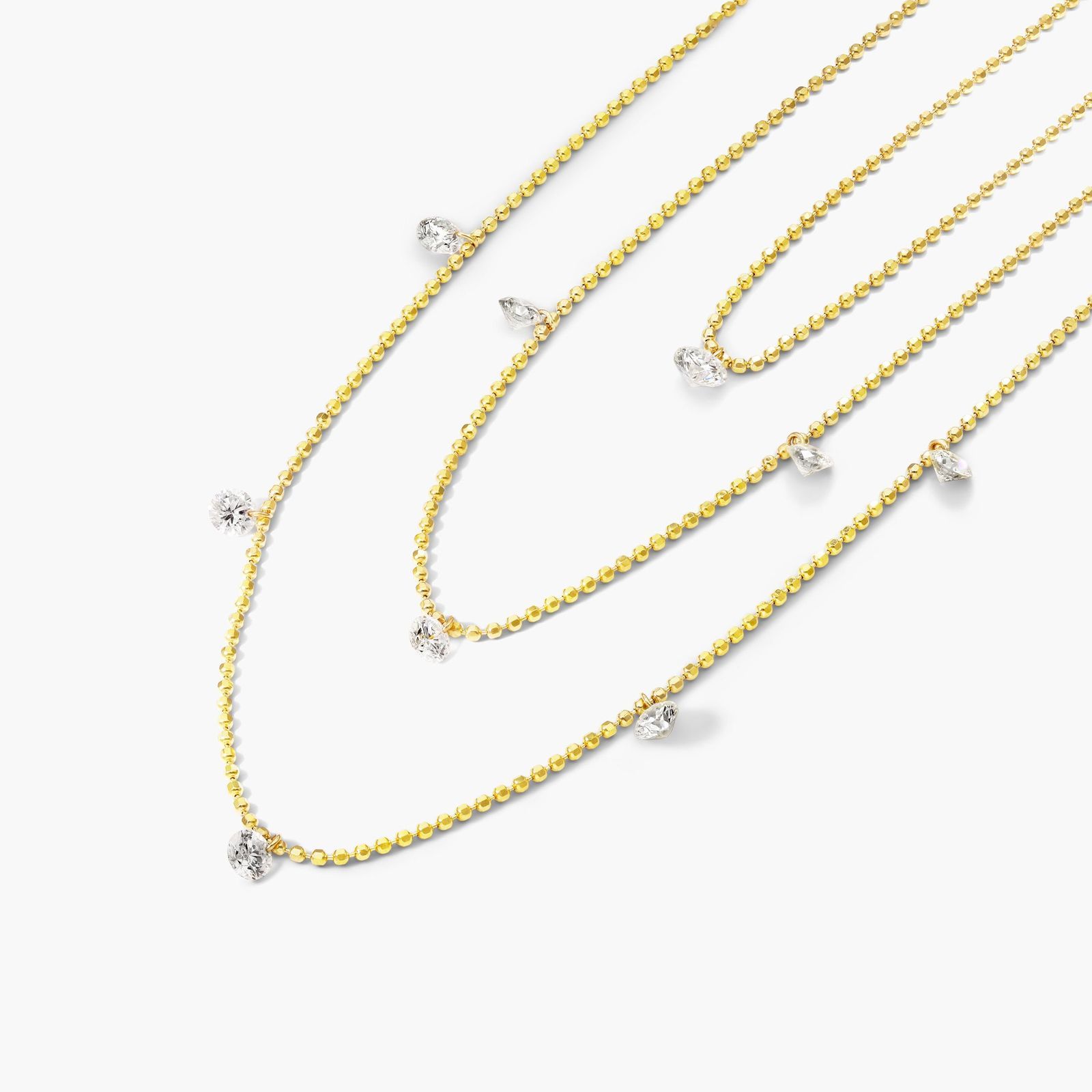 14K Yellow Gold Triple Layer Pierced Diamond Specks Necklace by Brevani Image-1