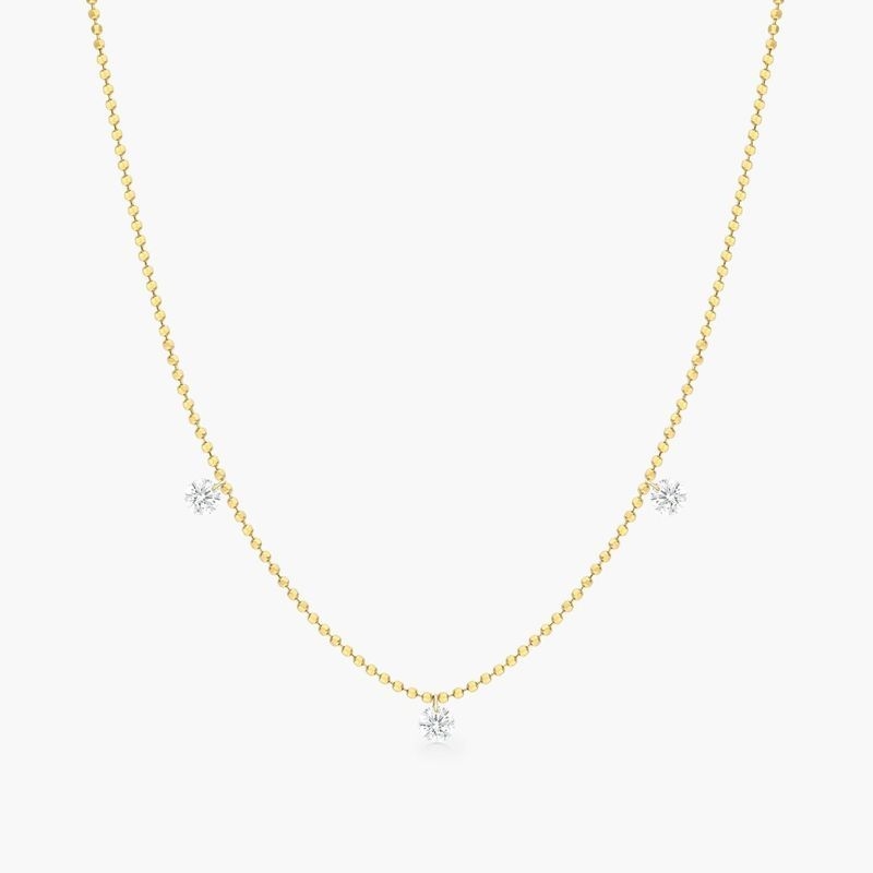 14K Yellow Gold Three Pierced Diamond Specks Necklace by Brevani