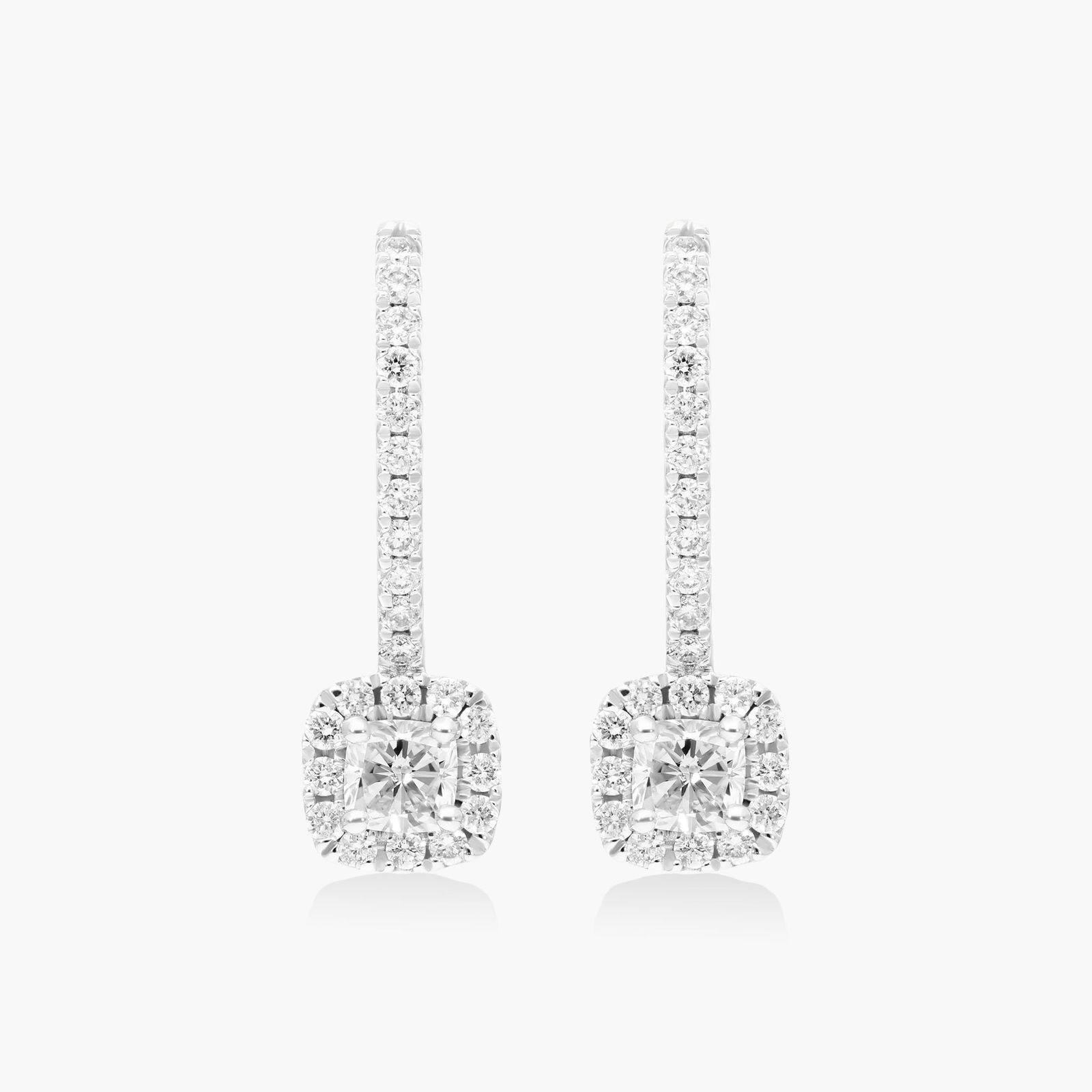 18K White Gold Halo Cushion Cut Diamond Leverback Earrings Image-0