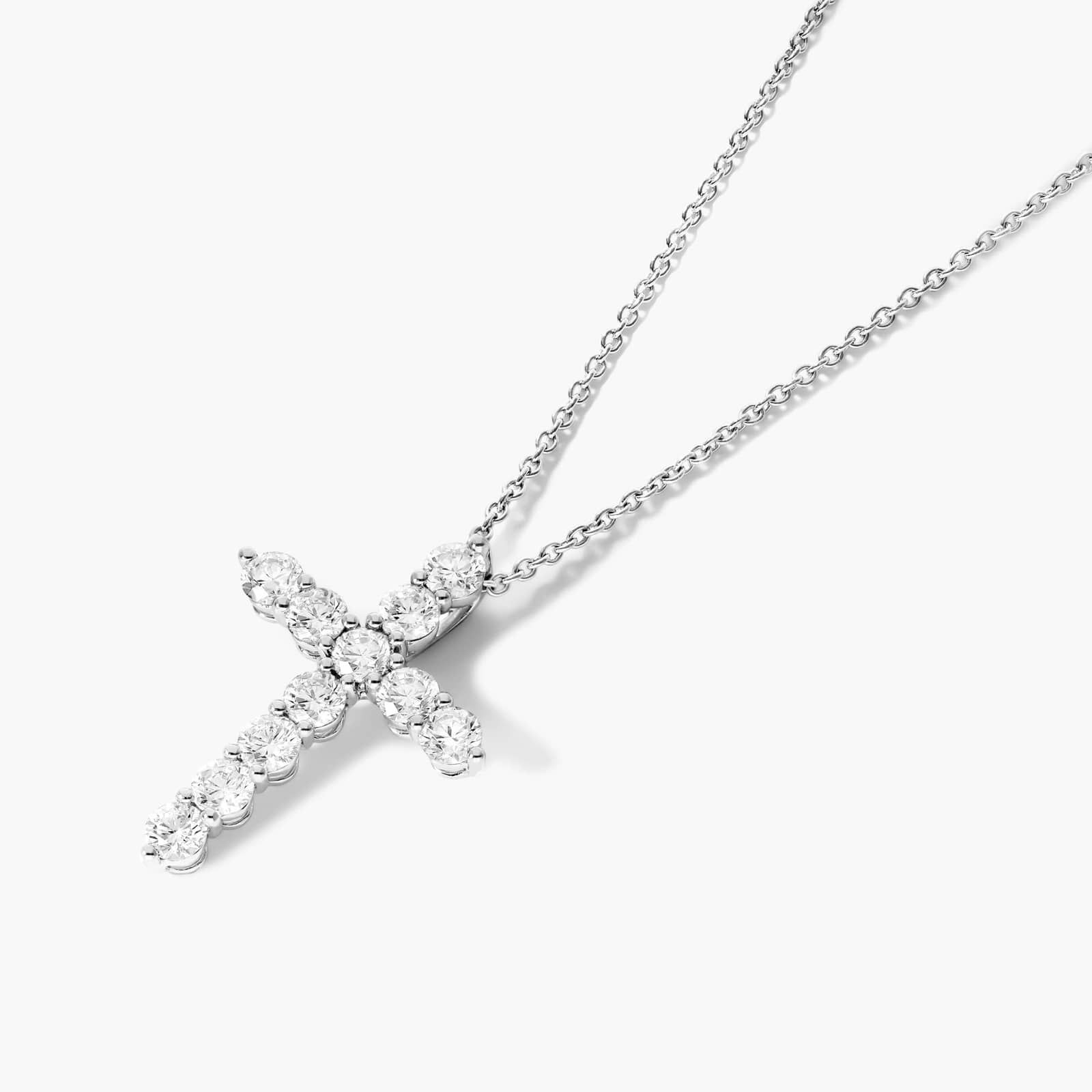 14K White Gold Shared Prong Diamond Cross Necklace (1.00 CTW) Image-1