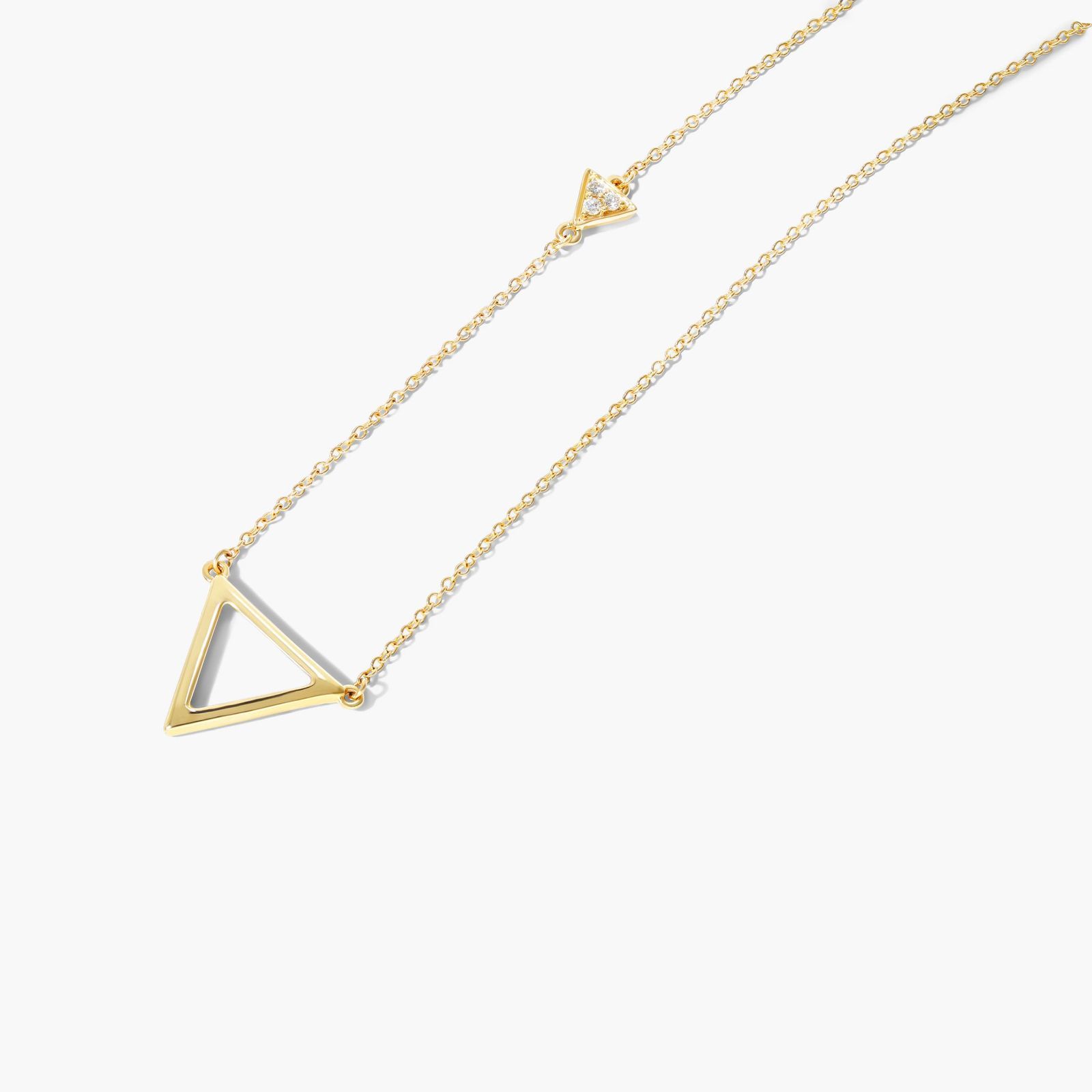 14K Yellow Gold Triangle and Side Diamond Necklace Image-1