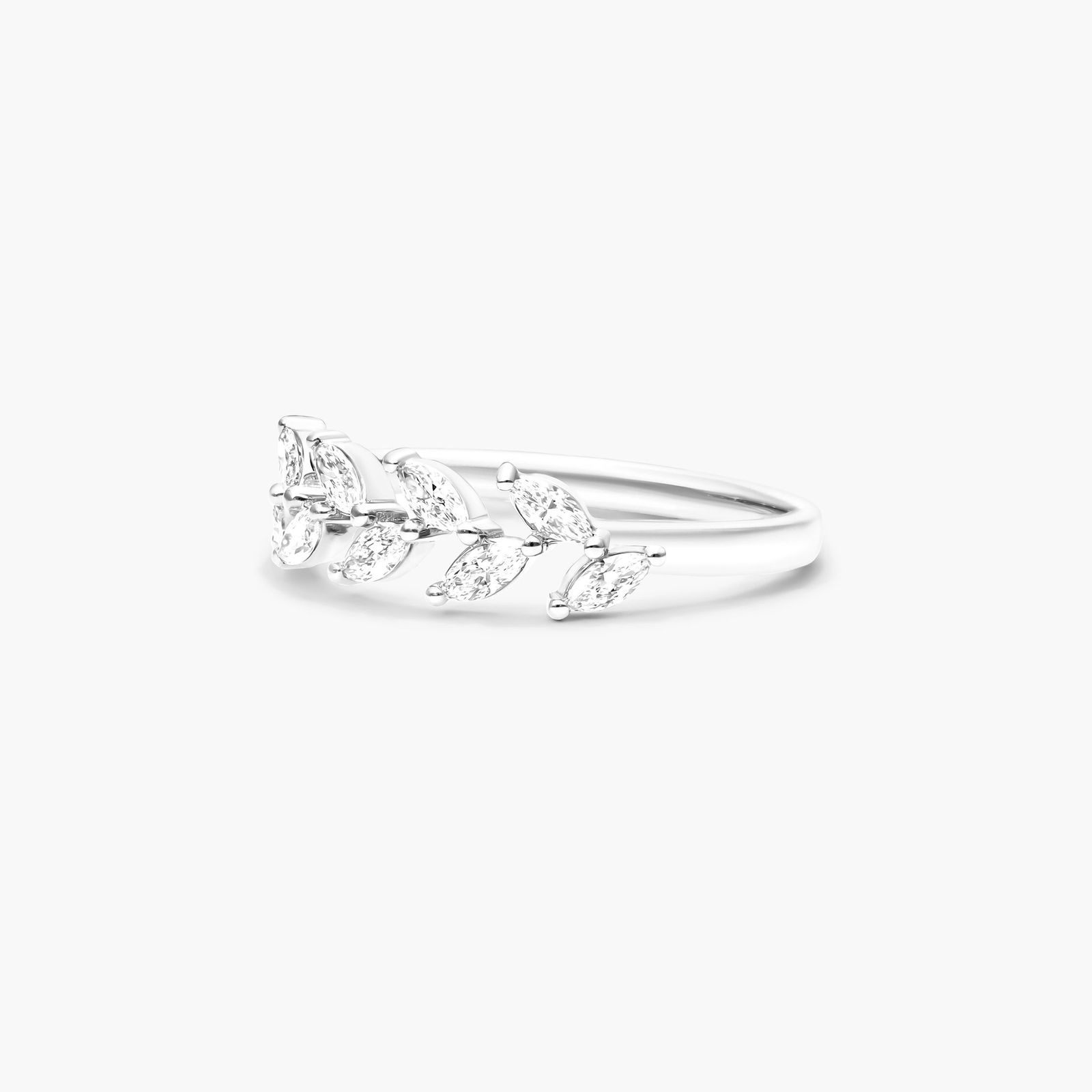 14K White Gold Barley Marquise Diamond Ring Image-1