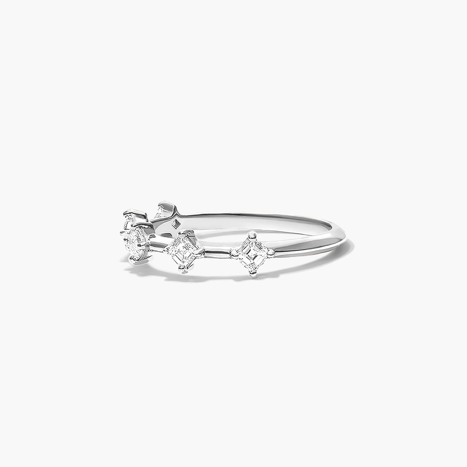 14K White Gold Kite Set Asscher Station Diamond Ring Image-1