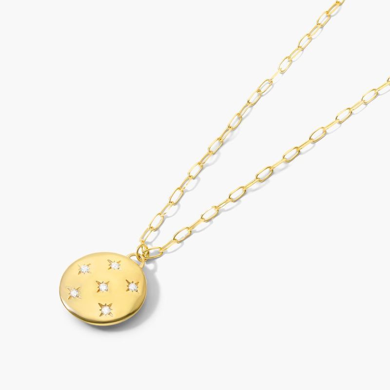 14K Yellow Gold Star Cluster Diamond Medallion Necklace