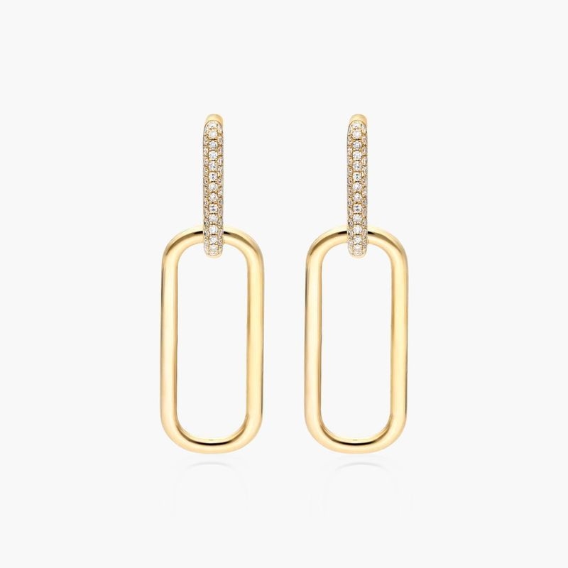 14K Yellow Gold Link Pavé Diamond Drop Earrings