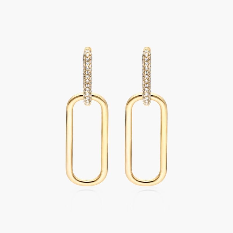 14K Yellow Gold Link Pavé Diamond Drop Earrings