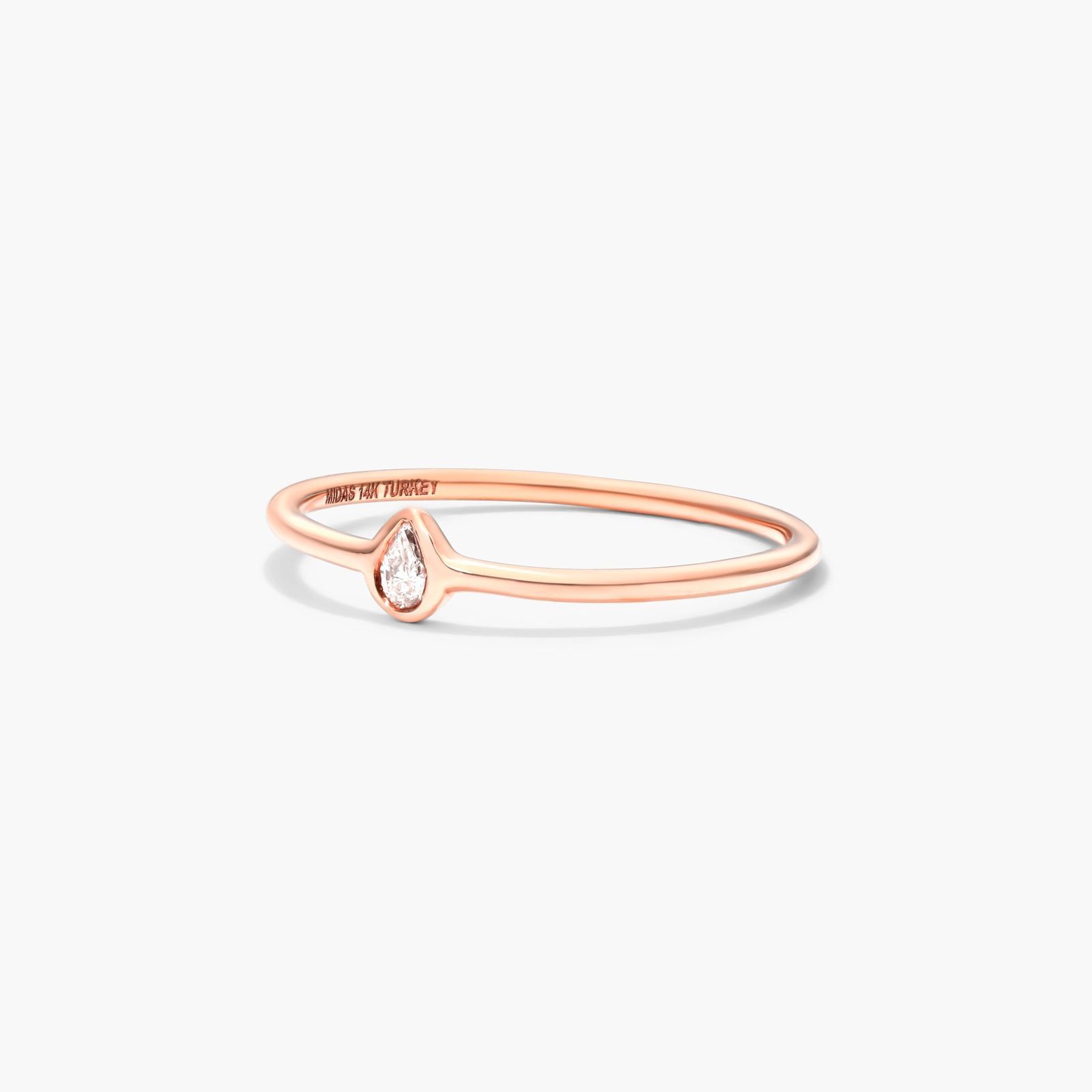 14K Rose Gold Pear Shape Bezel Diamond Ring Image-1