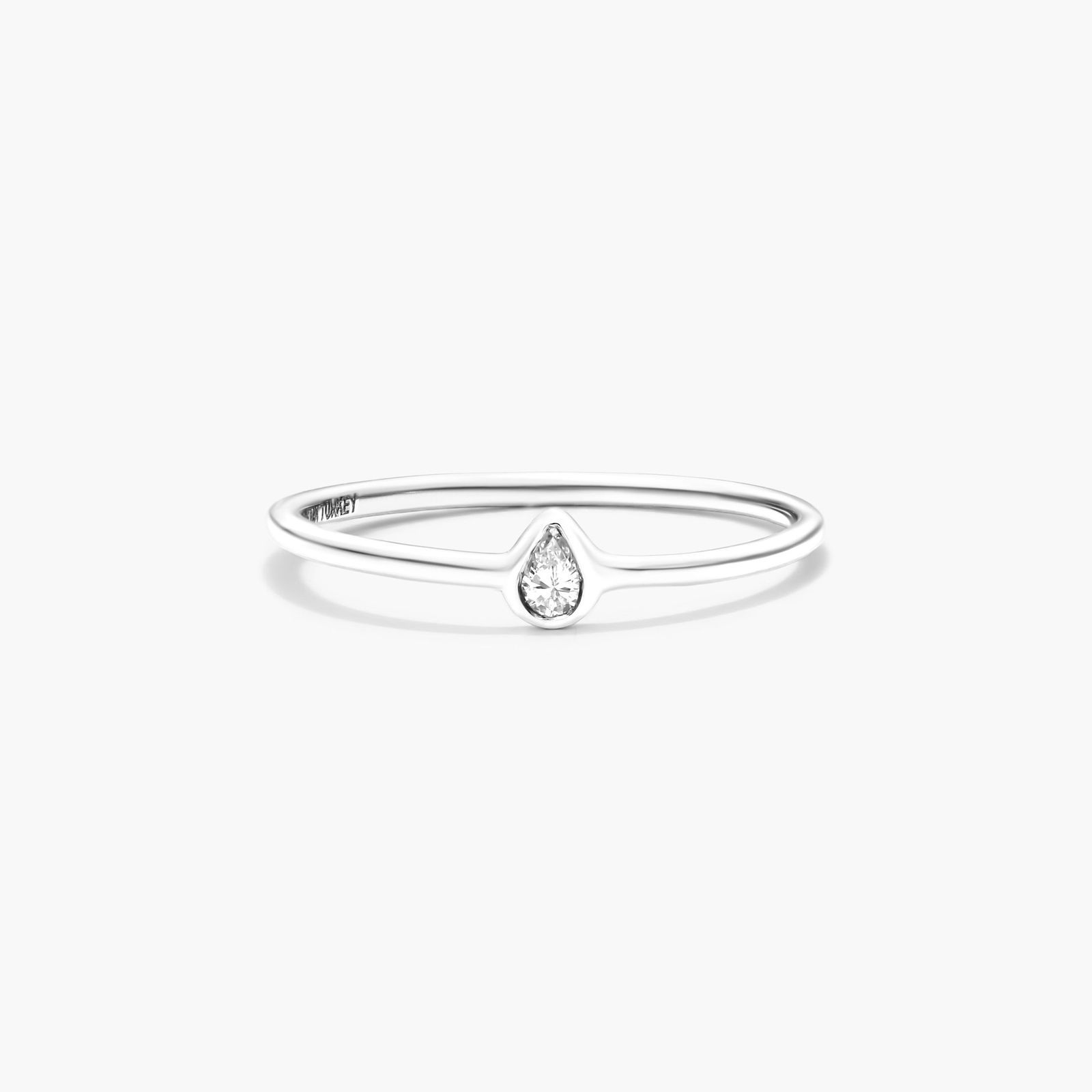 14K White Gold Pear Shape Bezel Diamond Ring Image-0