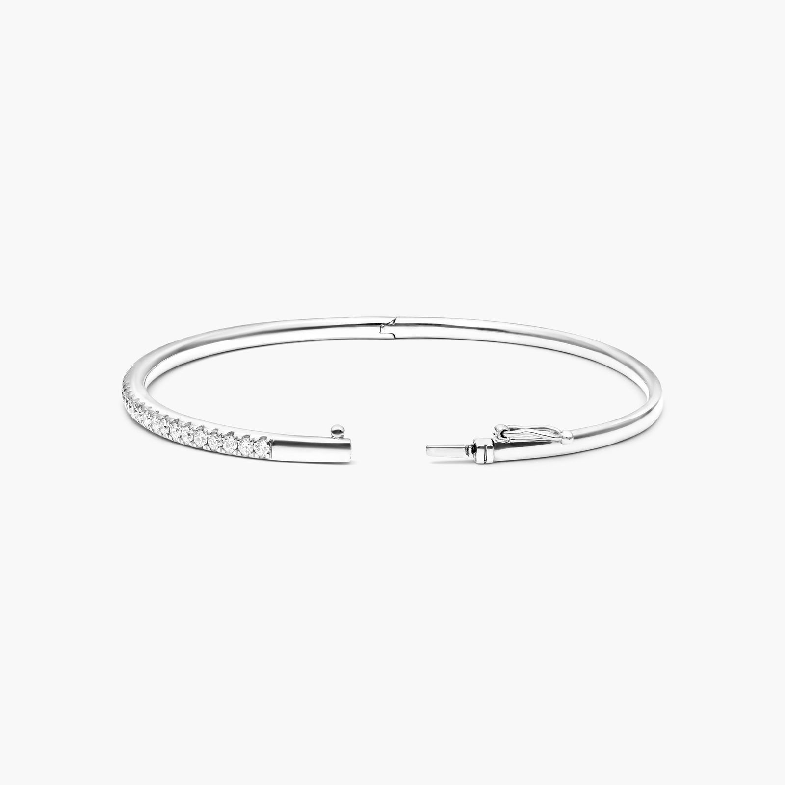 14K White Gold Single Row Diamond Bangle Bracelet-81408w14