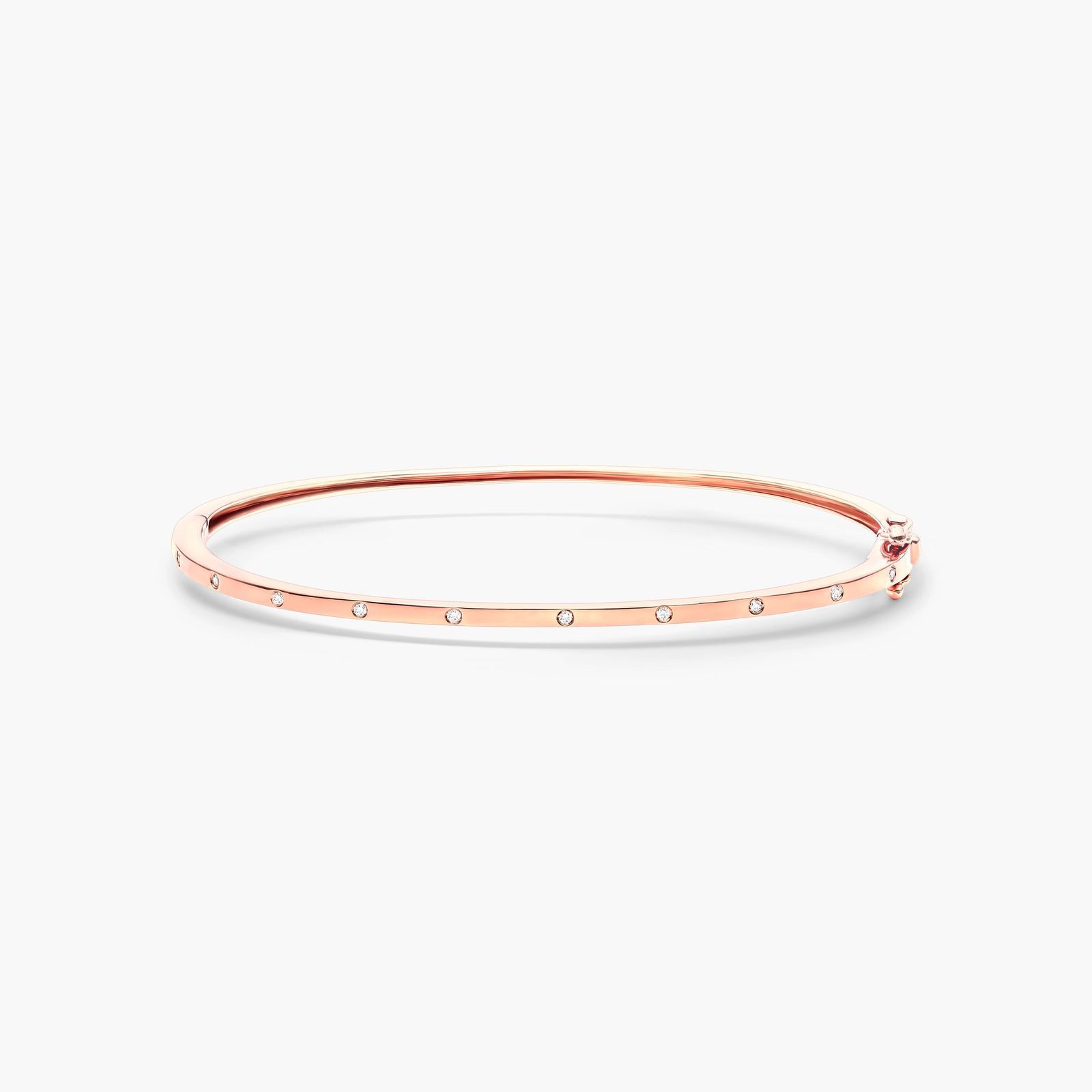 14K Rose Gold Bezel Diamond Bangle Bracelet