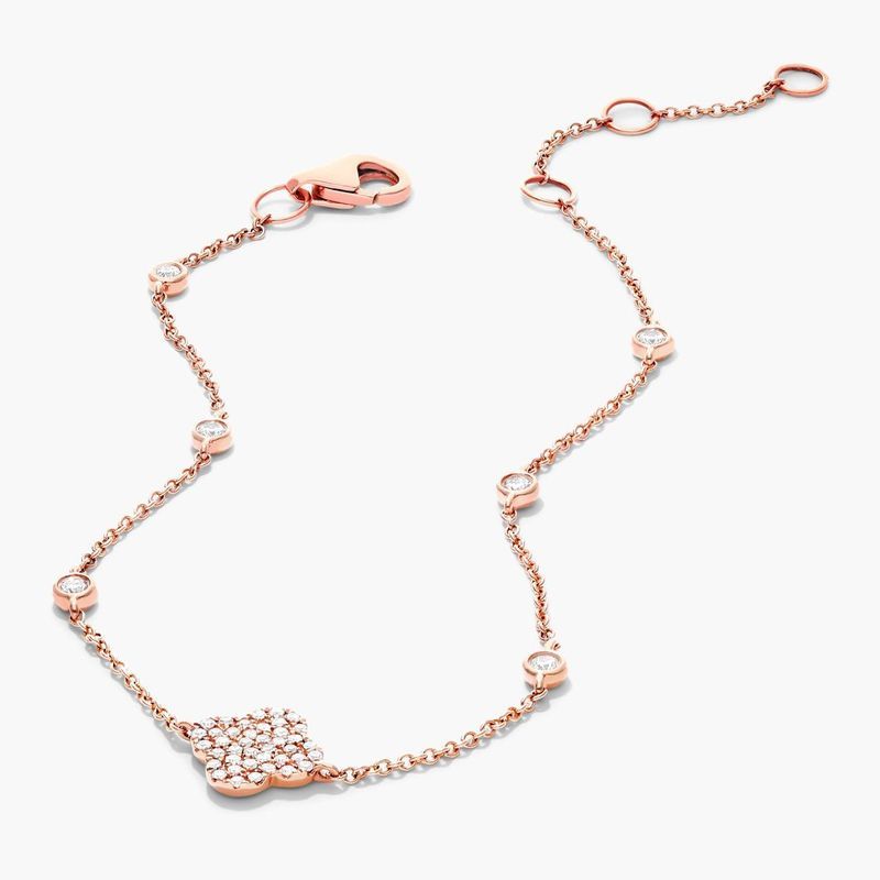 14K Rose Gold Diamond Clover Station Bracelet