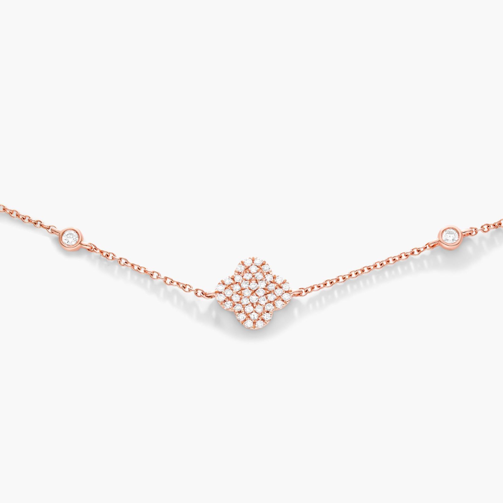 14K Rose Gold Diamond Clover Station Bracelet Image-3