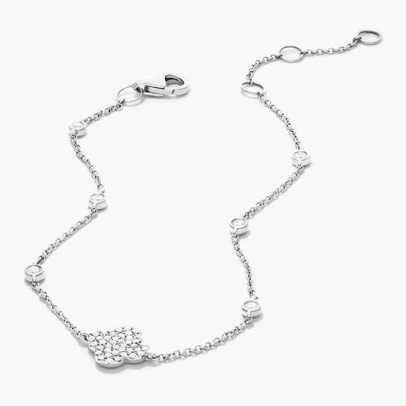 14K White Gold Diamond Clover Station Bracelet