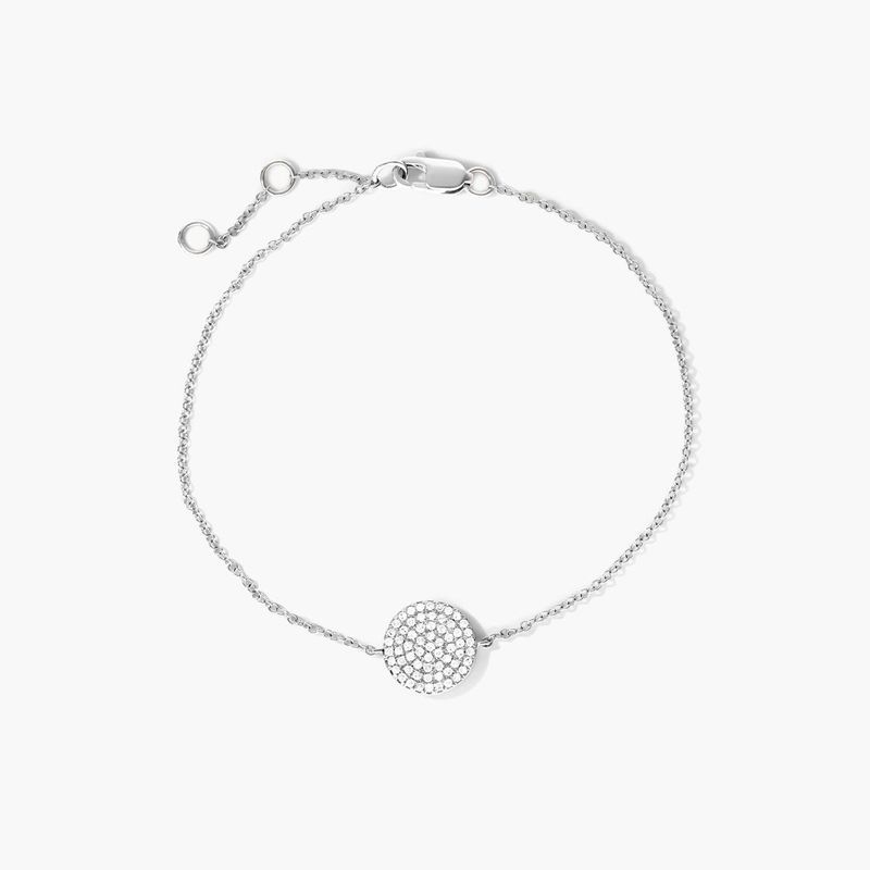 14K White Gold Diamond Disc Chain Bracelet