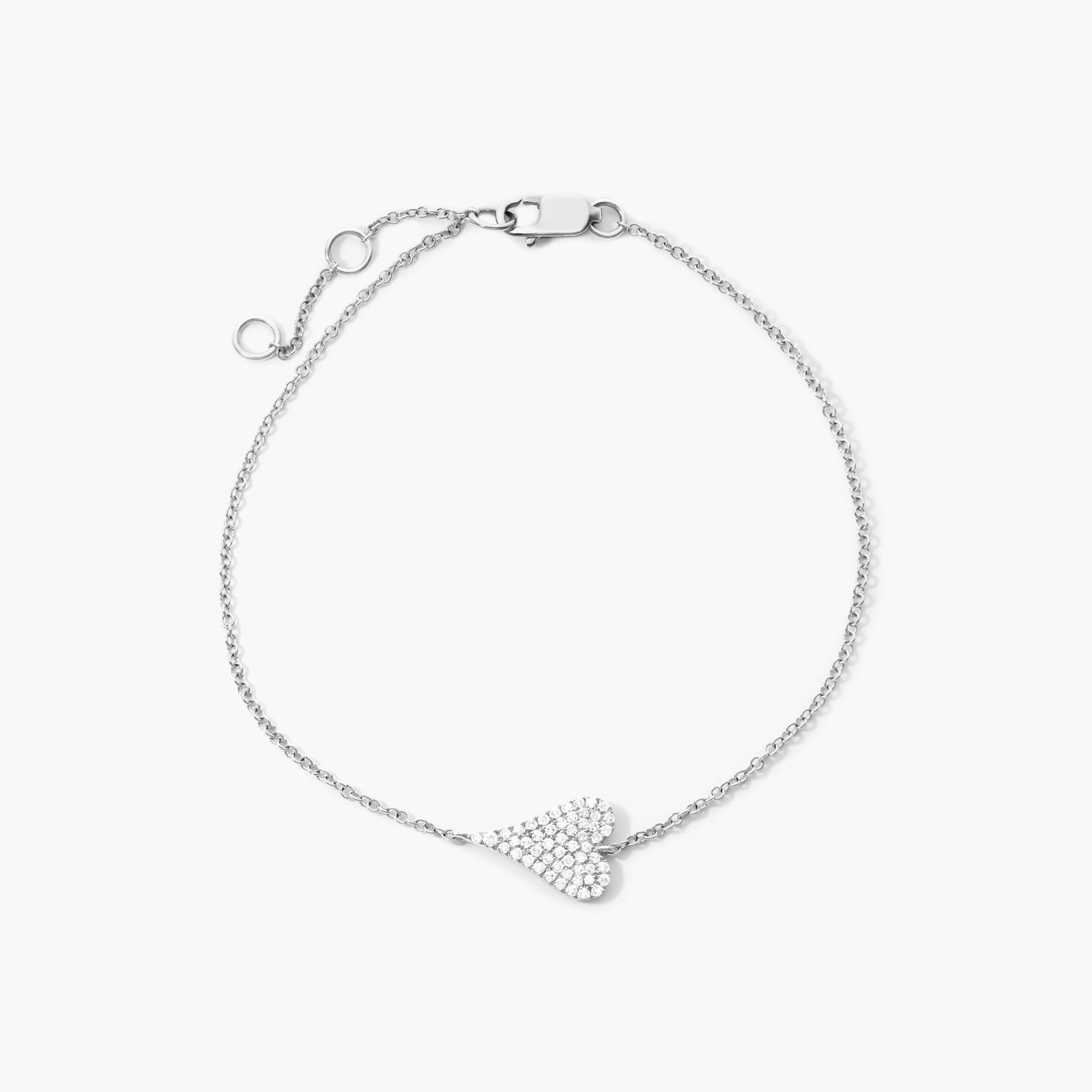 14K White Gold Diamond Heart Chain Bracelet Image-0