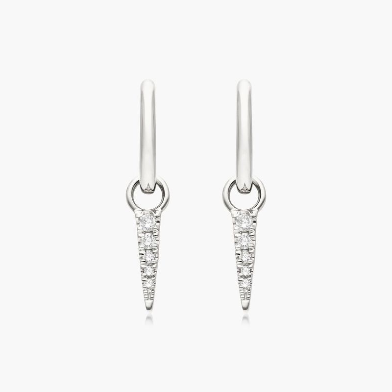 14K White Gold Dangling Diamond Spike Huggie Hoop Earrings