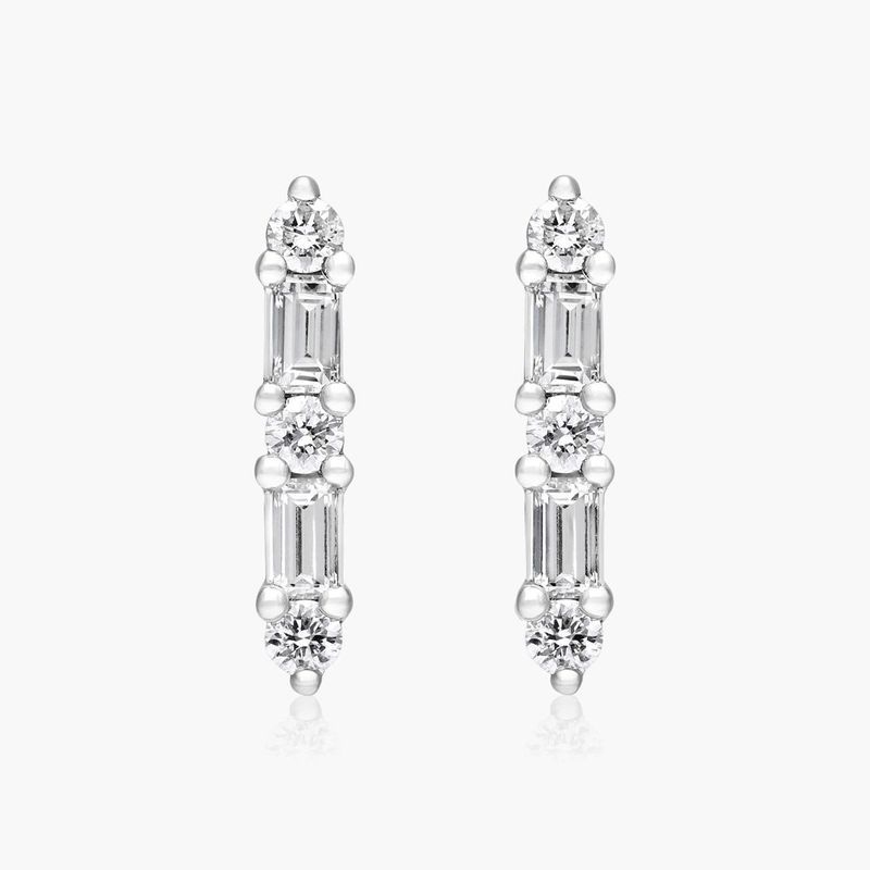 14K White Gold Fancy Wand Diamond Stud Earrings