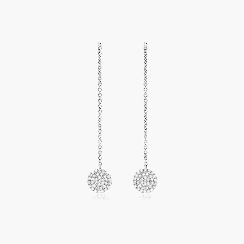 14K White Gold Diamond Disc Threader Earrings