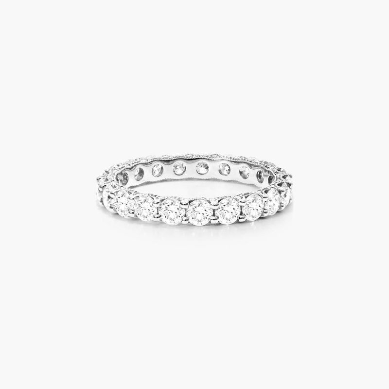 14K White Gold Milgrain Embellished Diamond Eternity Ring