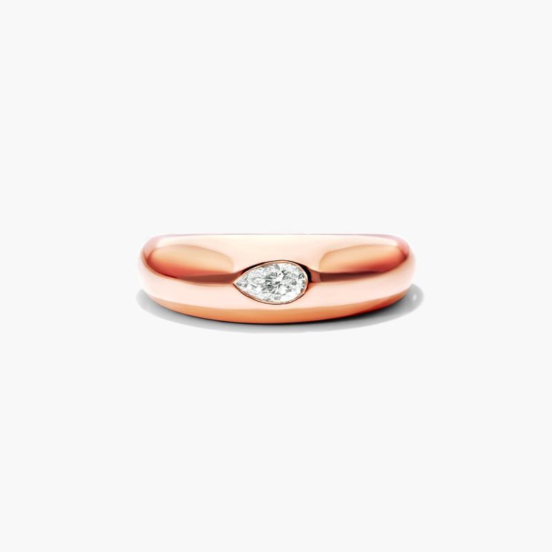 14K Rose Gold Pear Shape Diamond Dome Ring