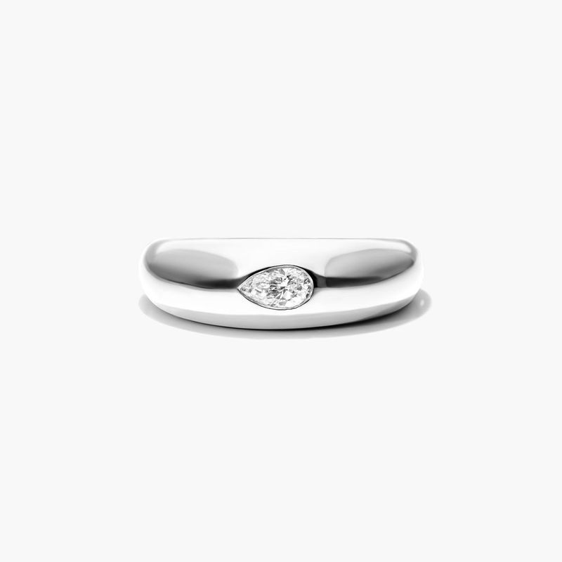 14K White Gold Pear Shape Diamond Dome Ring