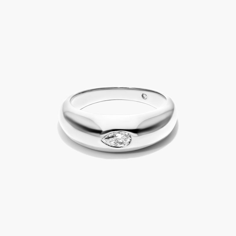 14K White Gold Pear Shape Diamond Dome Ring
