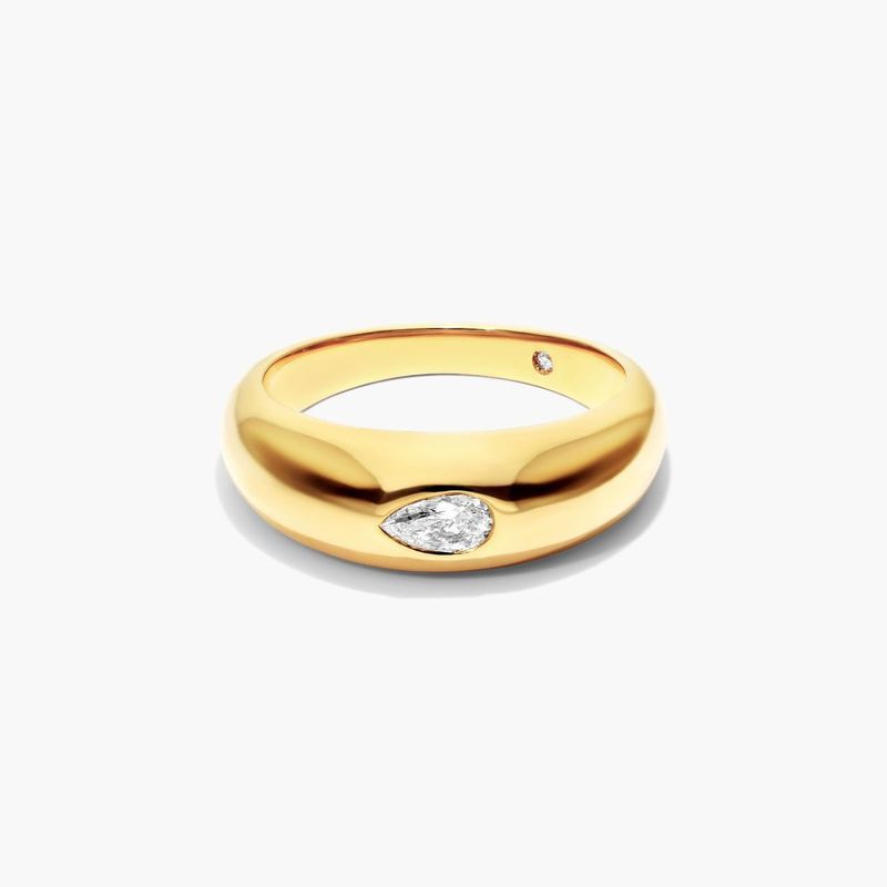 14K Yellow Gold Pear Shape Diamond Dome Ring
